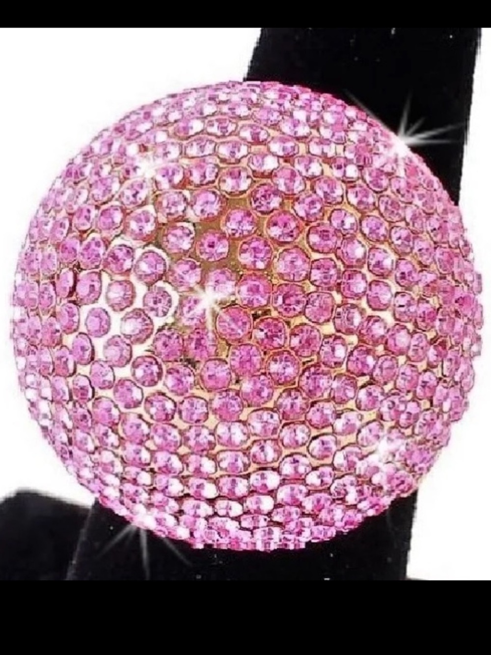 BLING PINK Crystal Pave Set Dome statement cz rhinestone ball Cocktail Ring